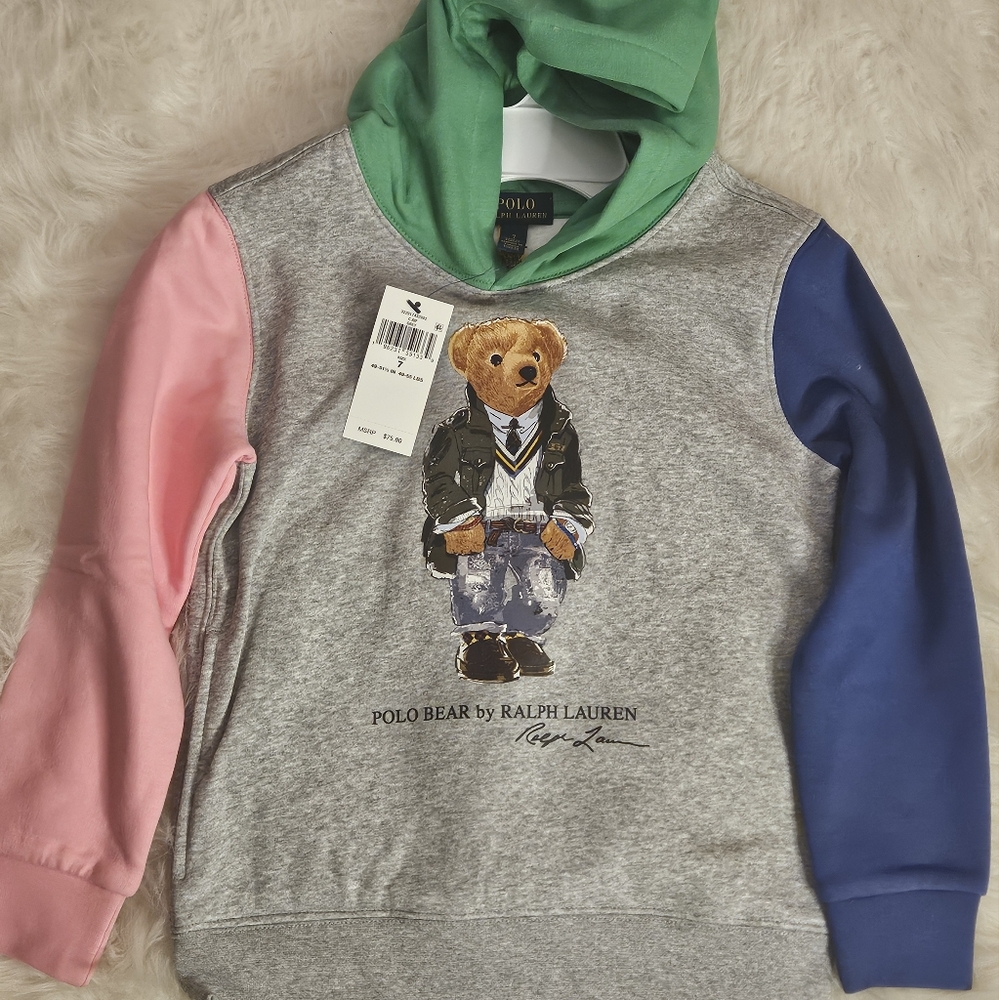 BOY'S POLO BY RALPH LAUREN COLOR BLOCKED POLO BEAR FLEECE HOODIE